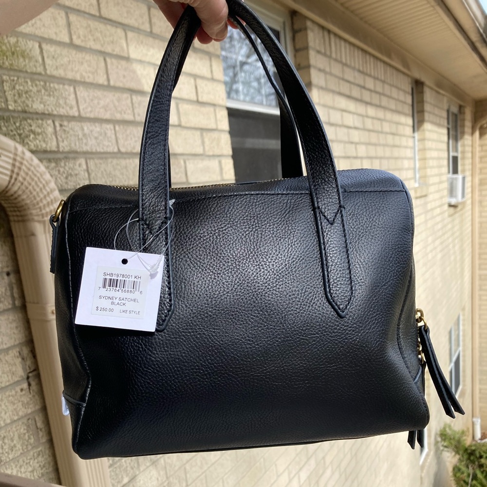 Fossil Sydney Satchel Black Pebbled Leather Hand Bag Cross Body Bag Purse NEW - Picture 16 of 17